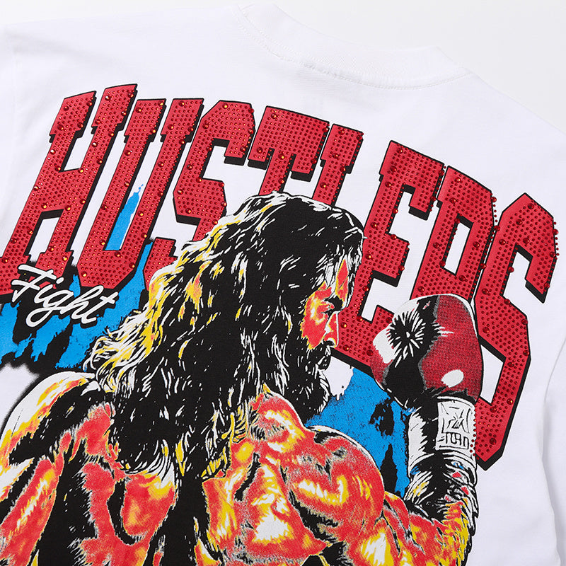 Life Hustlers Wrestler Graphic White T‑Shirt