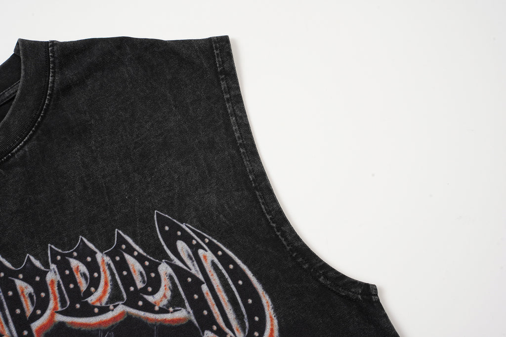Godspeed Skull Graphic Black Washed Tank Top