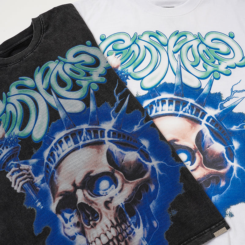 Godspeed Blue Flame Skull Graphic T‑Shirt