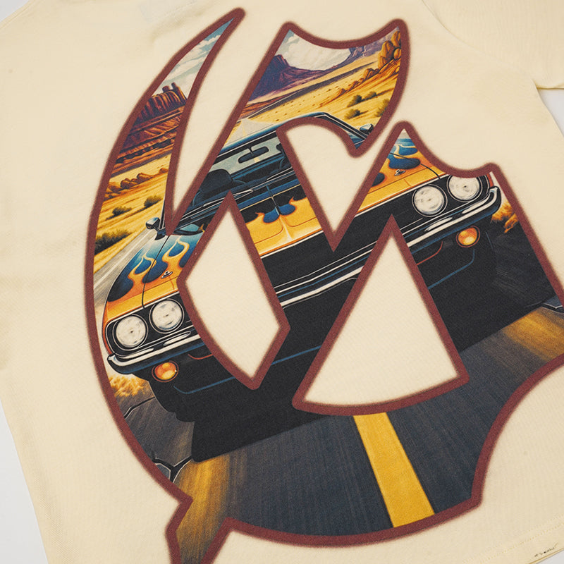 Godspeed Cream‑Tone Vintage Car Graphic T‑Shirt