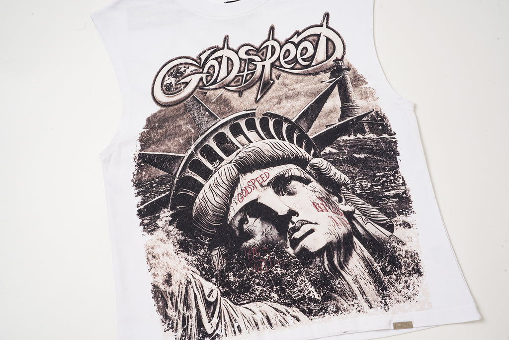 Godspeed Statue‑of‑Liberty White Sleeveless Tank Top