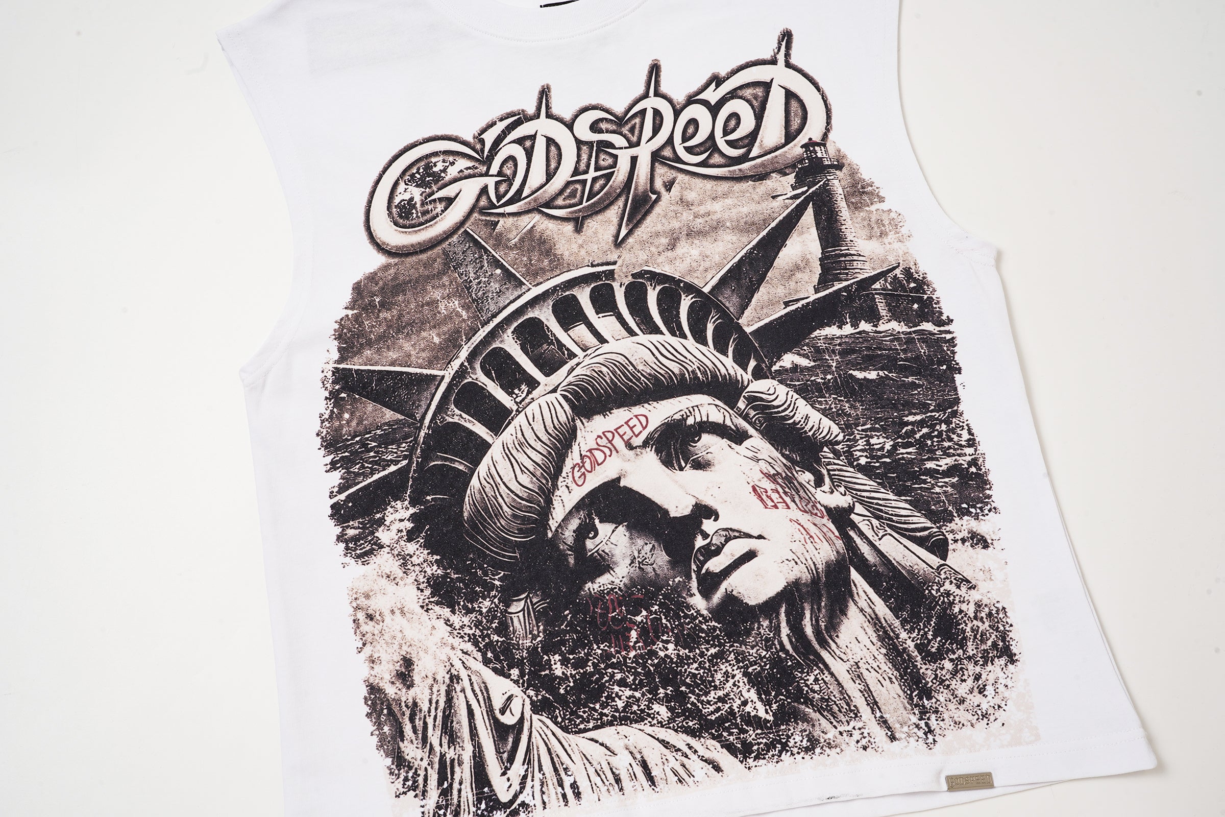 Godspeed Statue‑of‑Liberty White Sleeveless Tank Top
