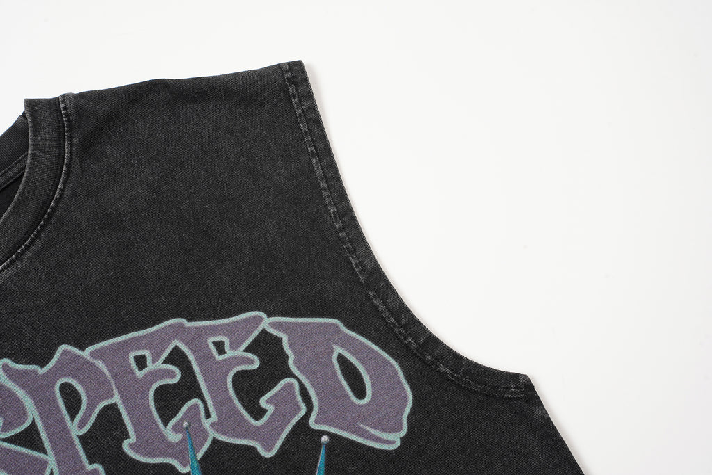 Godspeed Statue‑of‑Liberty Print Black Washed Tank Top