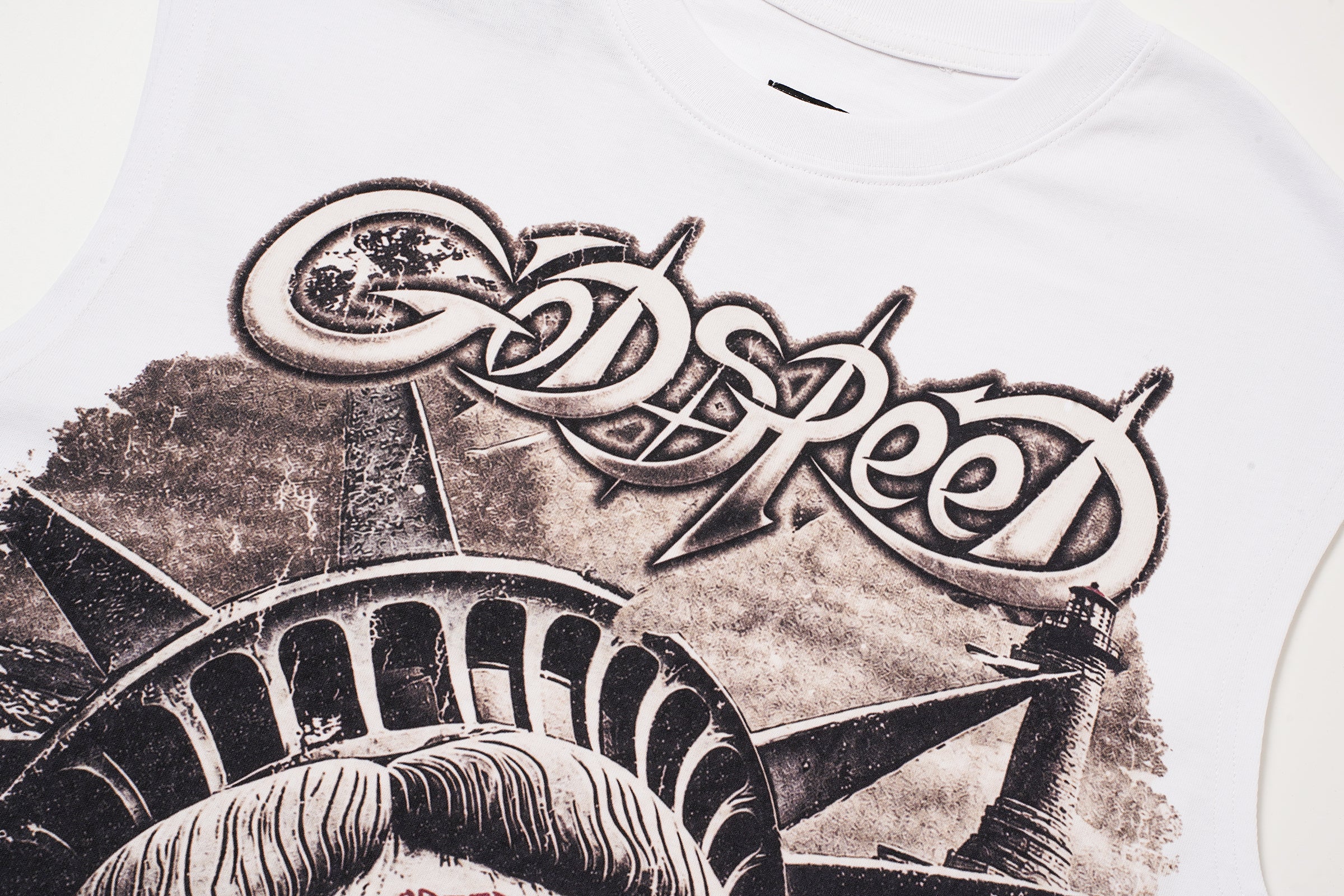 Godspeed Statue‑of‑Liberty White Sleeveless Tank Top