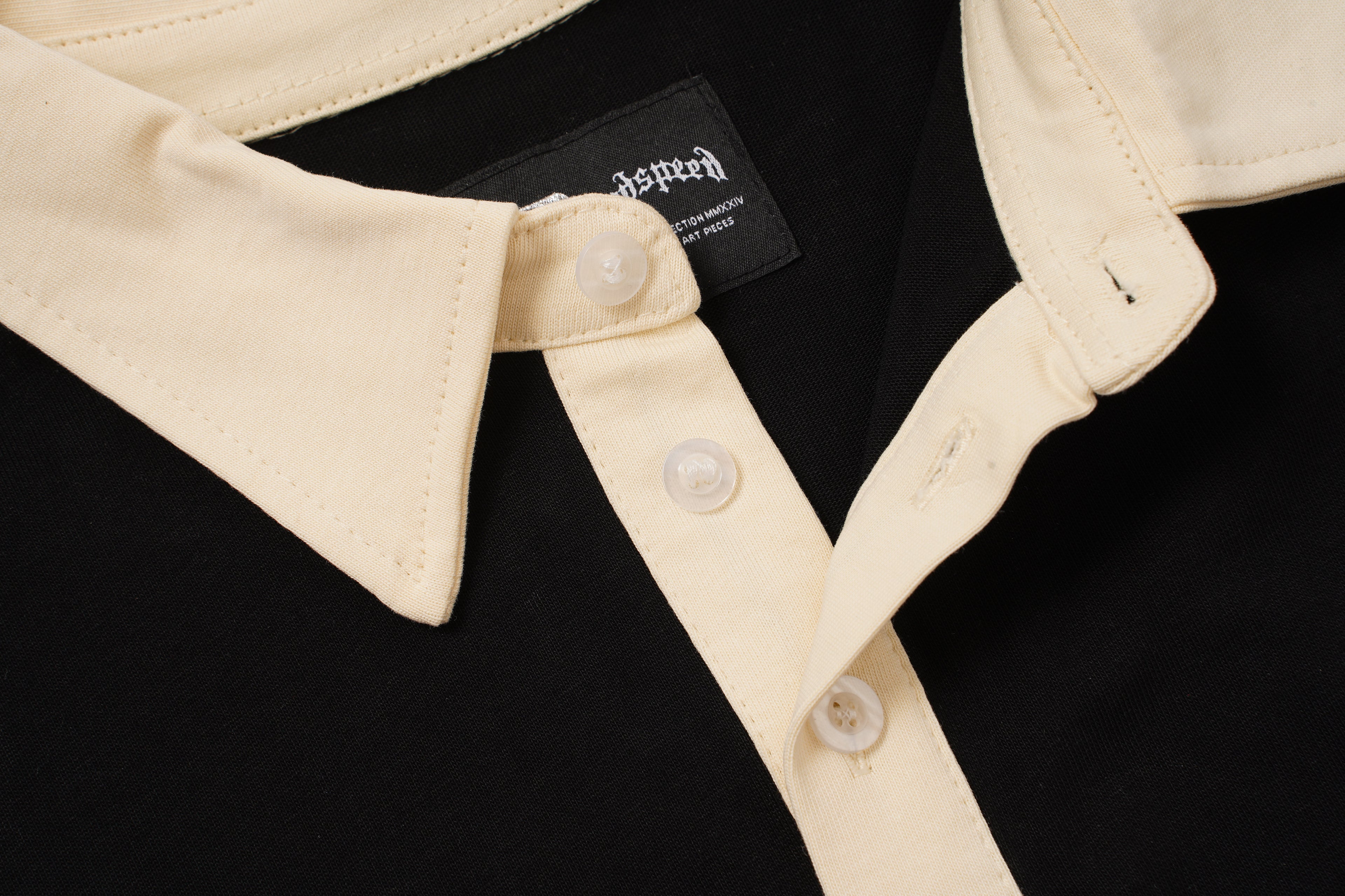 Godspeed Skull‑Laurel Contrast Collar Polo Shirt