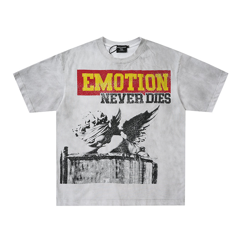 MIXED EMOTION Eagle Print Washed‑Grey T‑Shirt