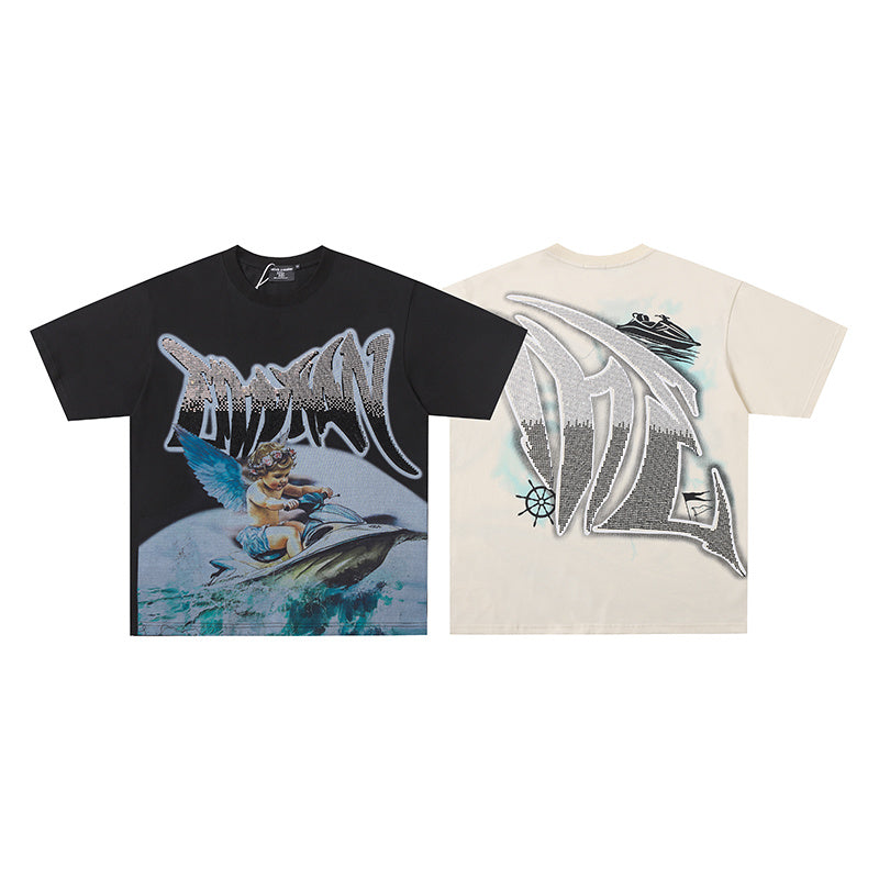 MIXED EMOTION Dolphin Ocean Graphic 2‑Color T‑Shirt