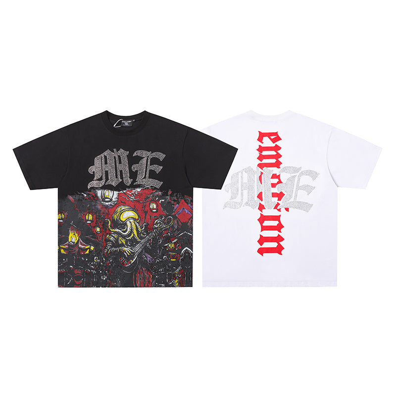 MIXED EMOTION Skull Floral Graphic 2‑Color T‑Shirt