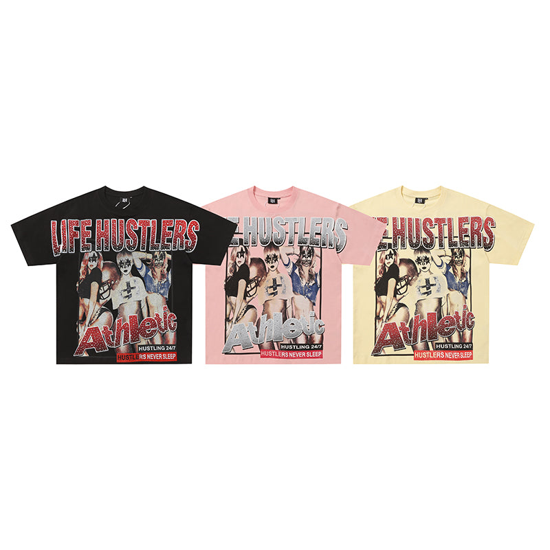 Life Hustlers Multi‑Color Vintage Portrait Graphic T‑Shirt