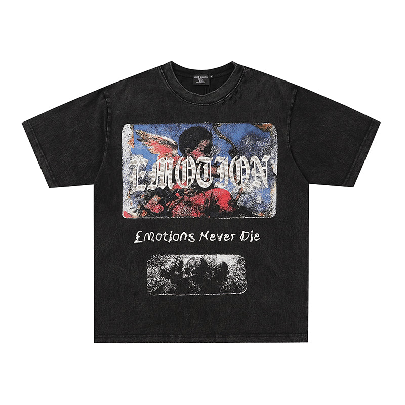 MIXED EMOTION Vintage Portrait Graphic Black T‑Shirt