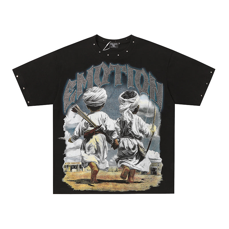 MIXED EMOTION Retro Character Graphic 2‑Color T‑Shirt