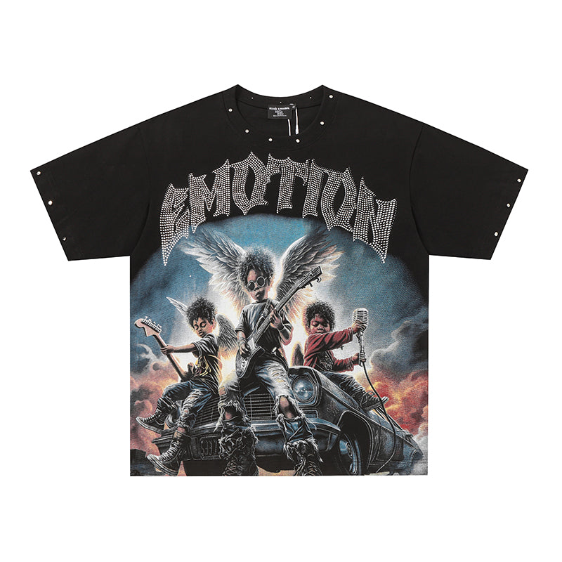 MIXED EMOTION Angel Rider Graphic Black T‑Shirt
