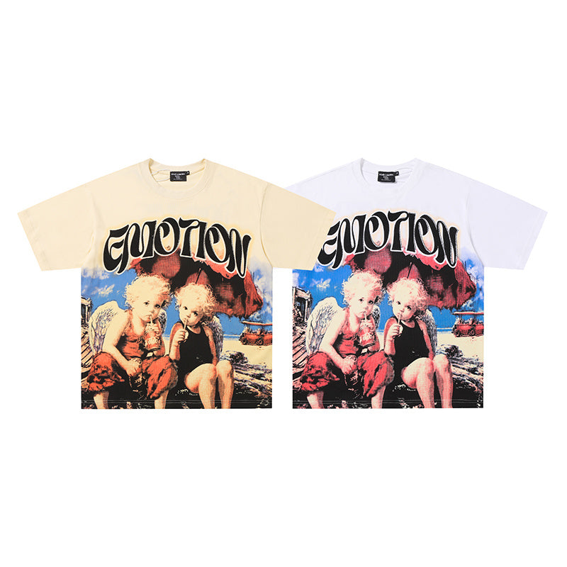 MIXED EMOTION Retro Figure Graphic Multi‑Color T‑Shirt