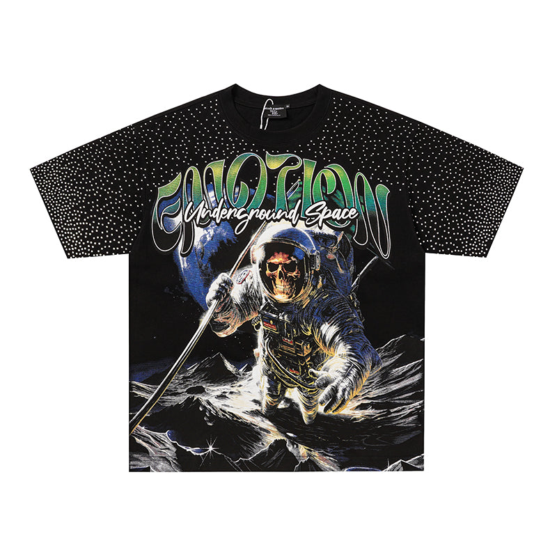 MIXED EMOTION Astronaut Rhinestone Black T‑Shirt