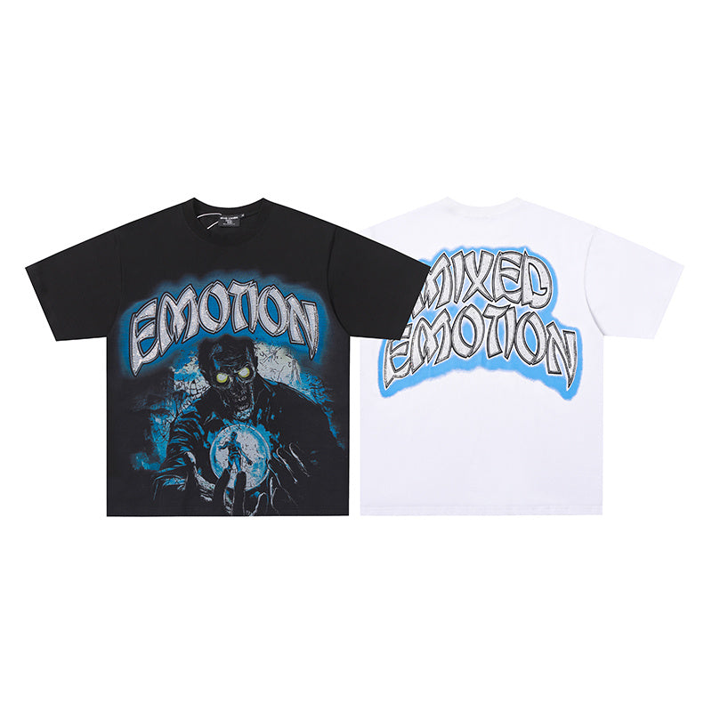 MIXED EMOTION Blue Skull Graphic 2‑Color T‑Shirt