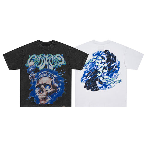 Godspeed Blue Flame Skull Graphic T‑Shirt