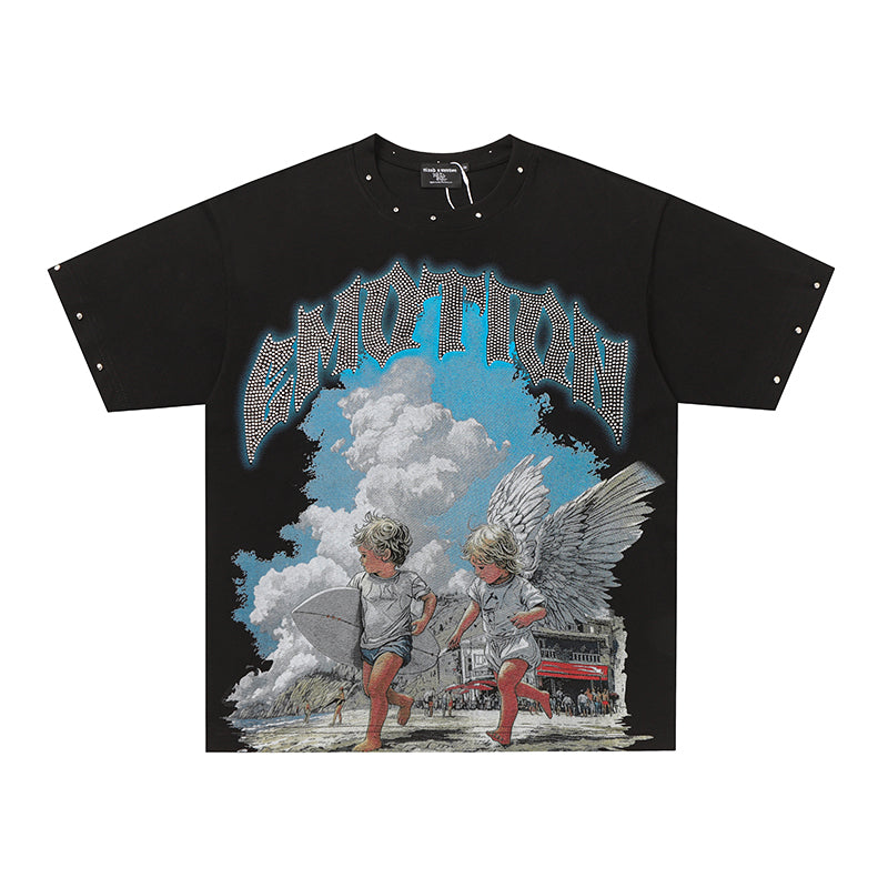 MIXED EMOTION Cloud Landscape Print 2‑Color T‑Shirt