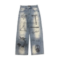 MIXED EMOTION All‑Over Graphic Baggy Jeans