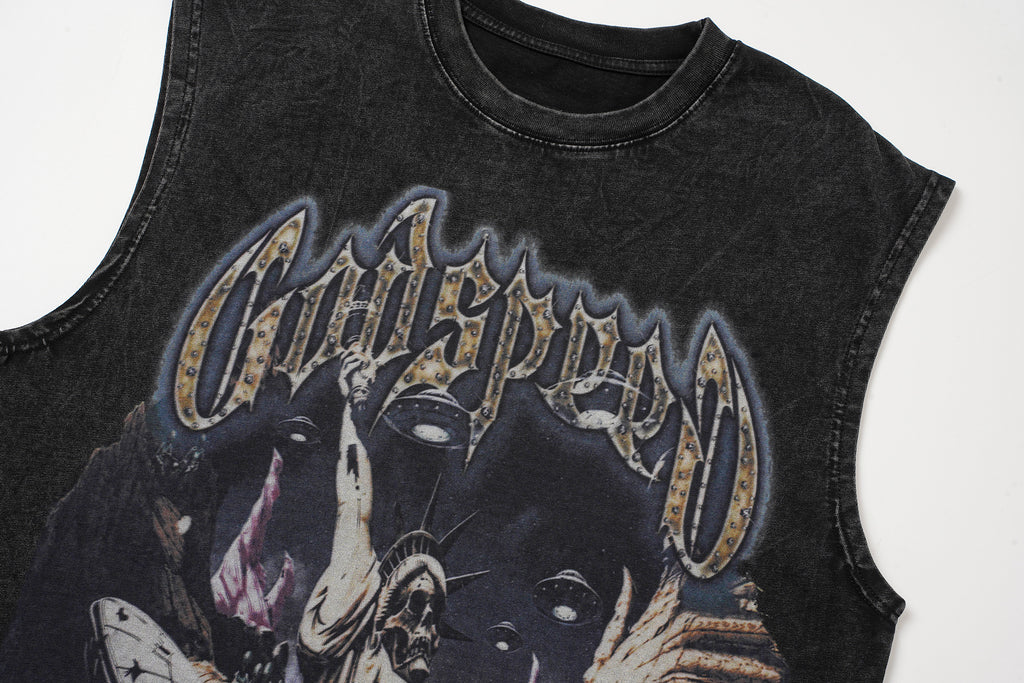 Godspeed Eagle Graphic Black Washed Tank Top