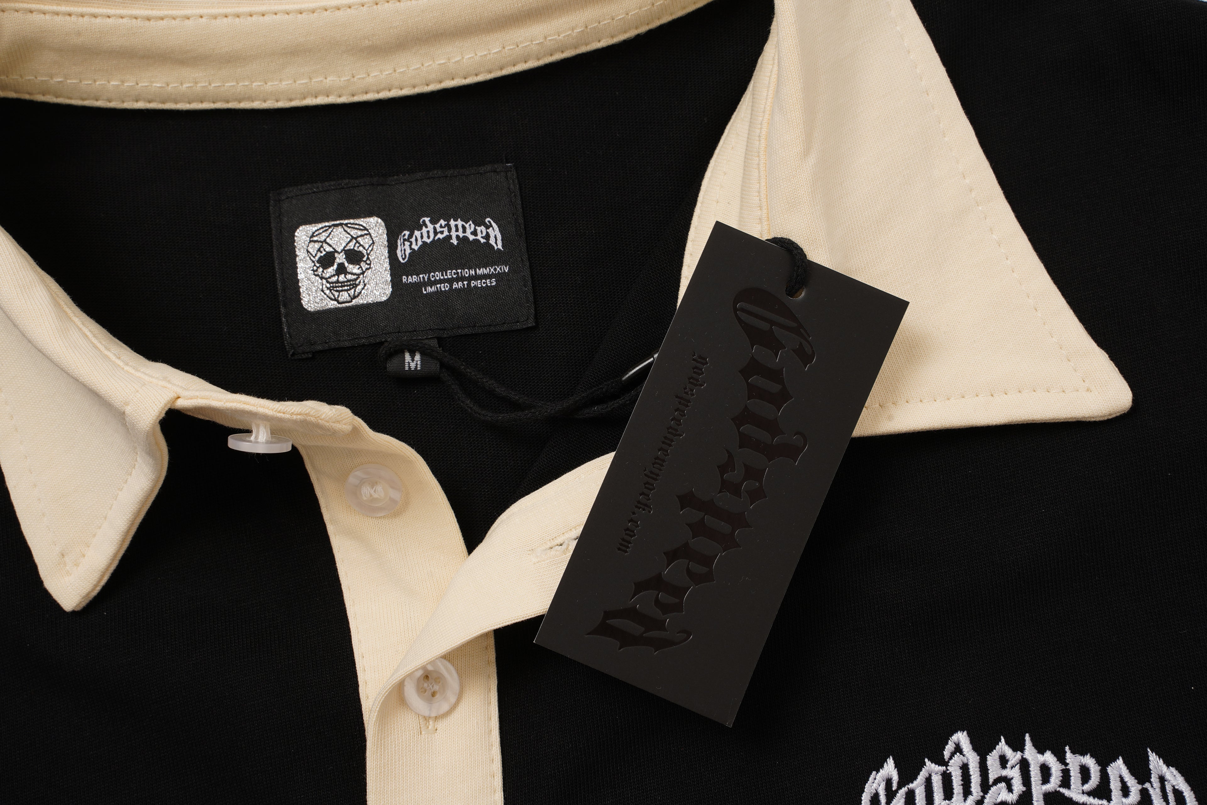 Godspeed Skull‑Laurel Contrast Collar Polo Shirt