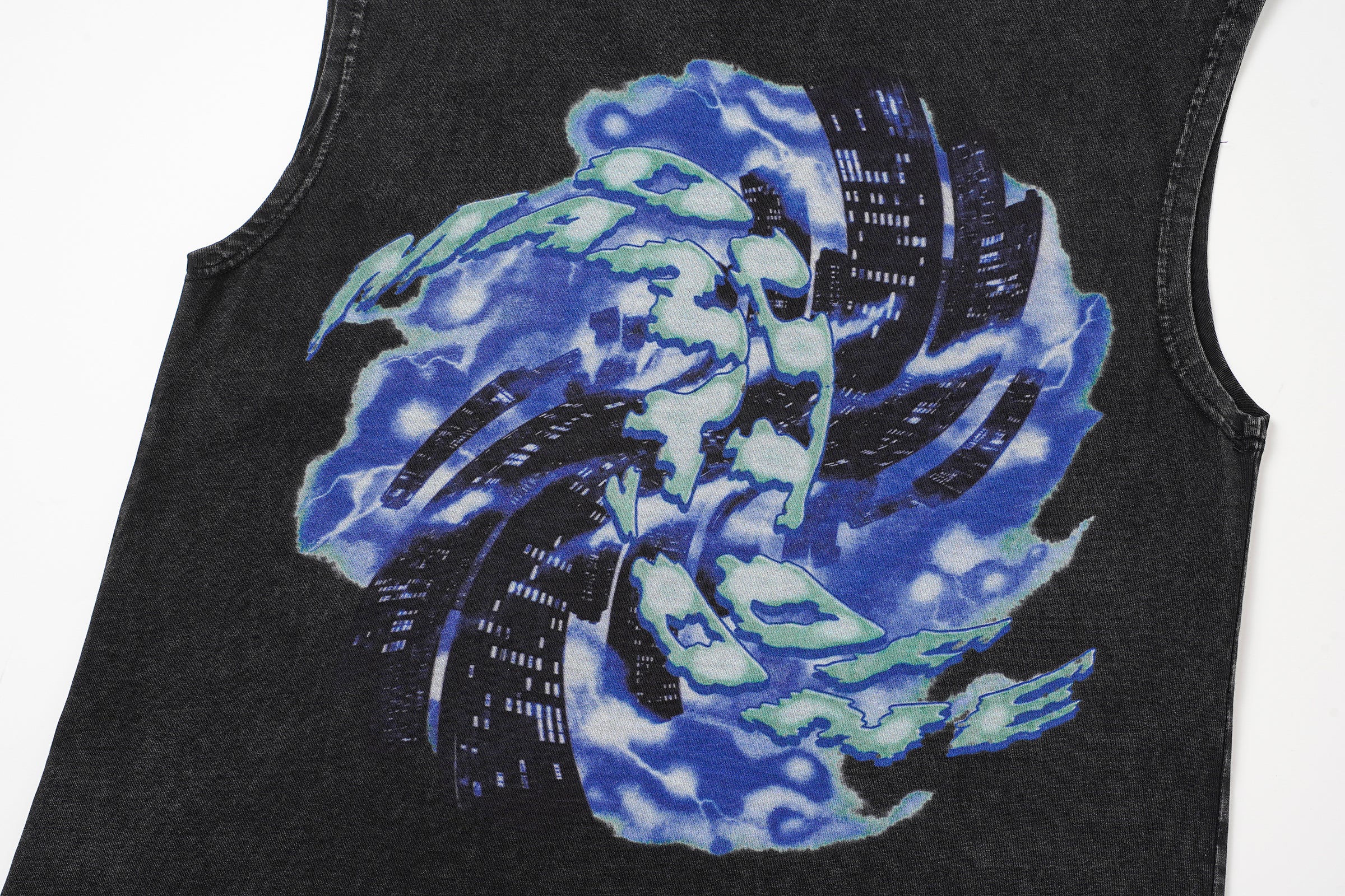 Godspeed Skull‑Liberty Torch Black Washed Tank Top
