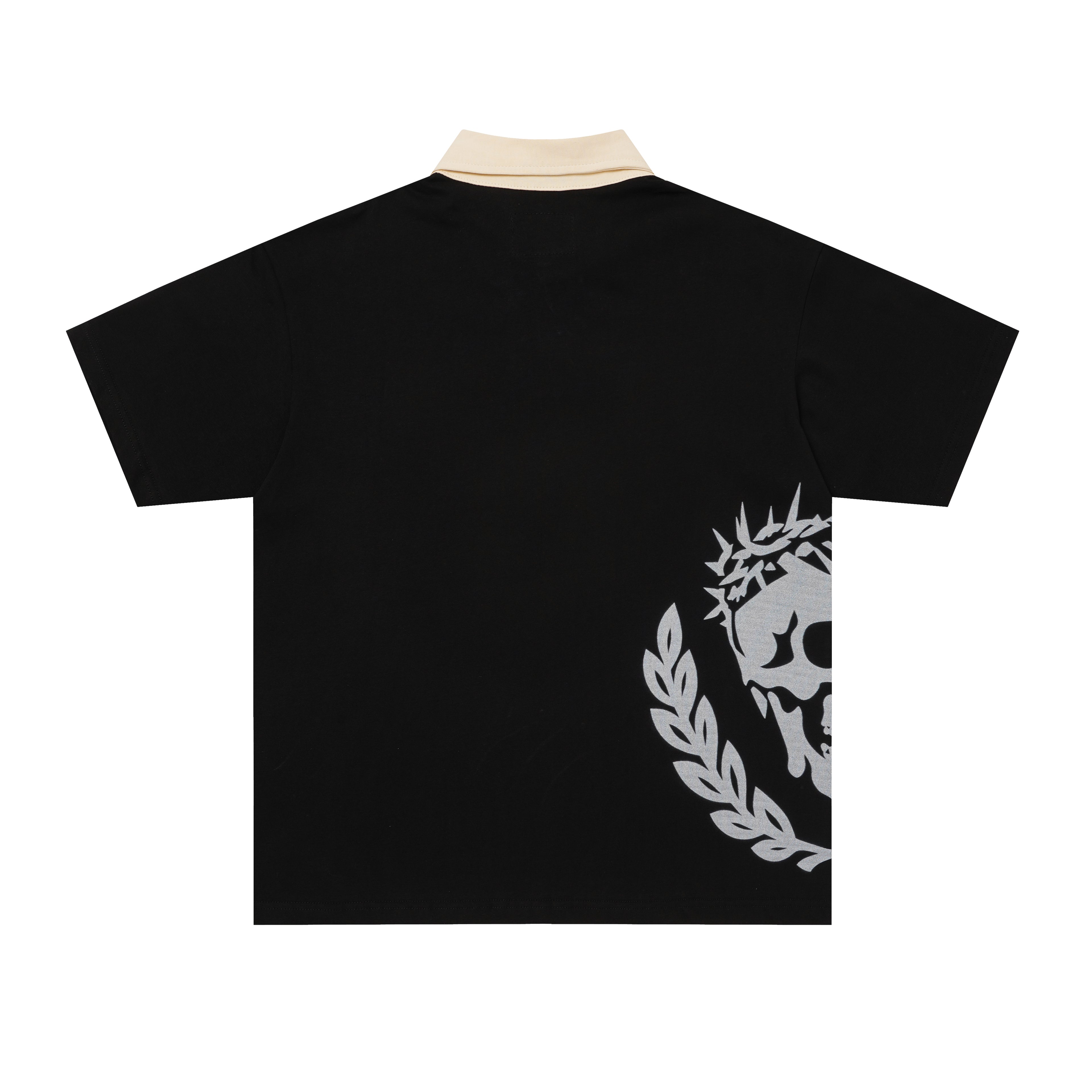 Godspeed Skull‑Laurel Contrast Collar Polo Shirt