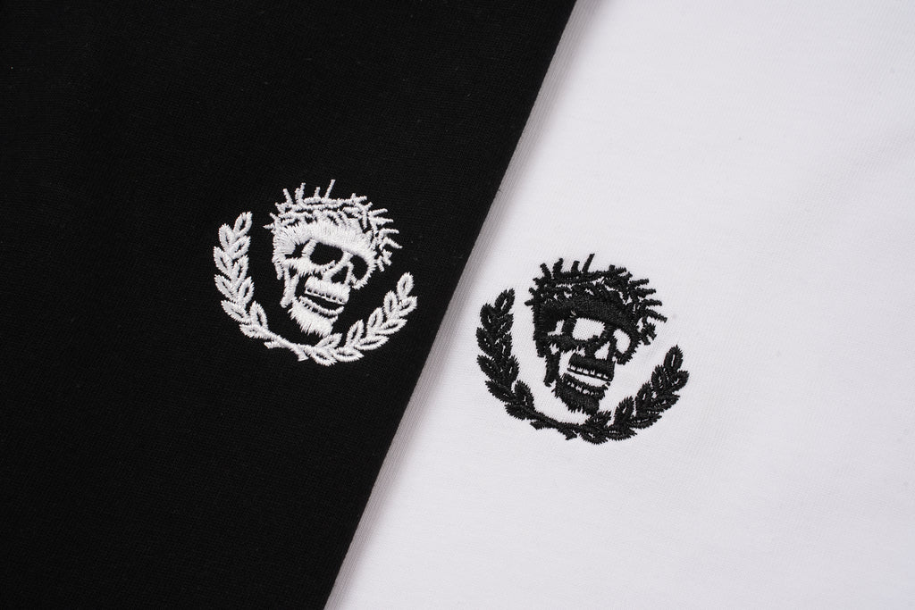Godspeed Skull‑Laurel Two‑Tone Contrast Collar Polo Shirt