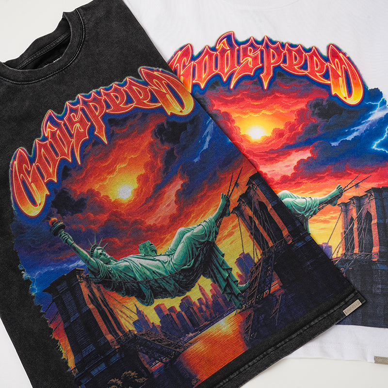 Godspeed Sunset Dinosaur Graphic T‑Shirt