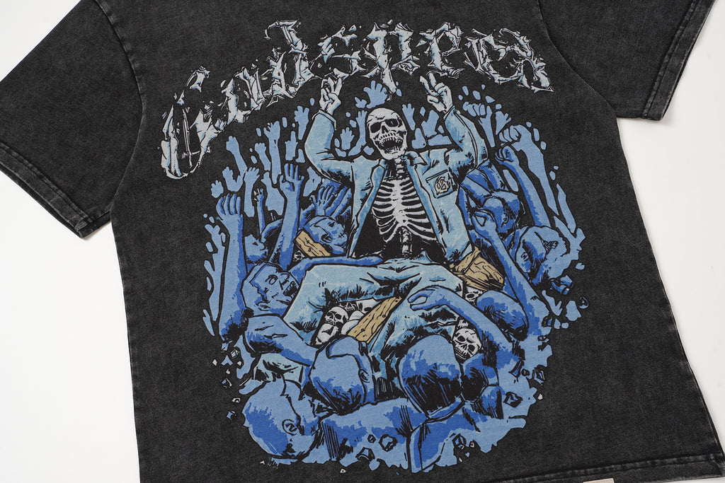 Godspeed Blue Skull Graphic Black T‑Shirt