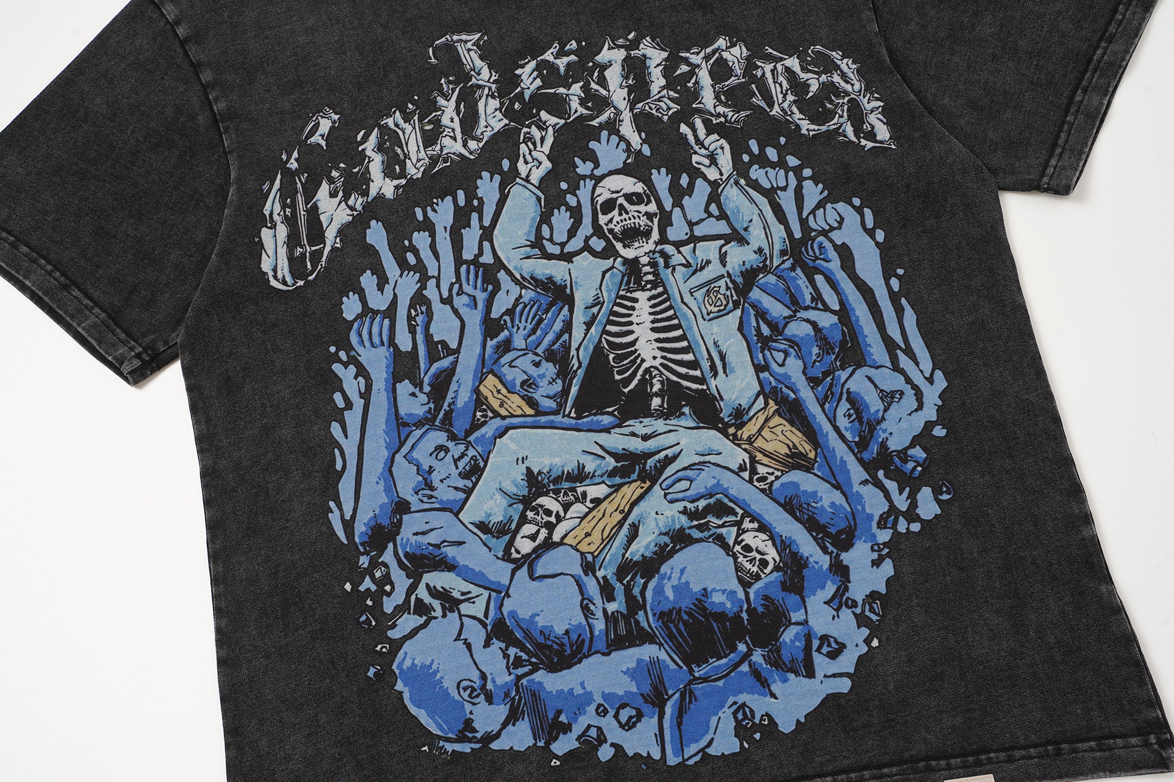 Godspeed Blue Skull Graphic Black T‑Shirt
