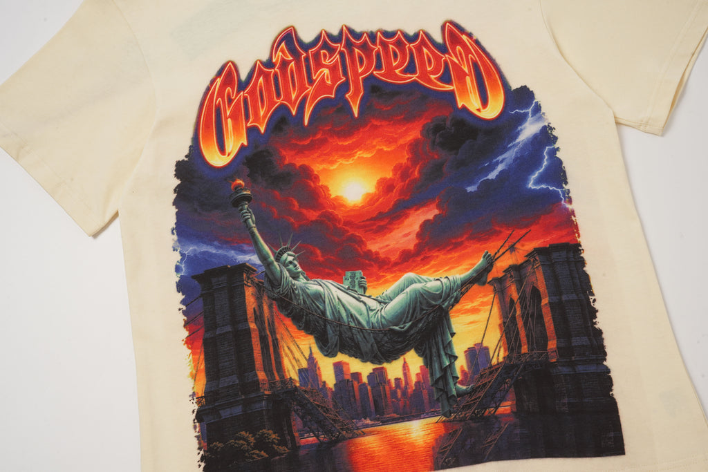 Godspeed Cream Sunset Dinosaur Graphic T‑Shirt
