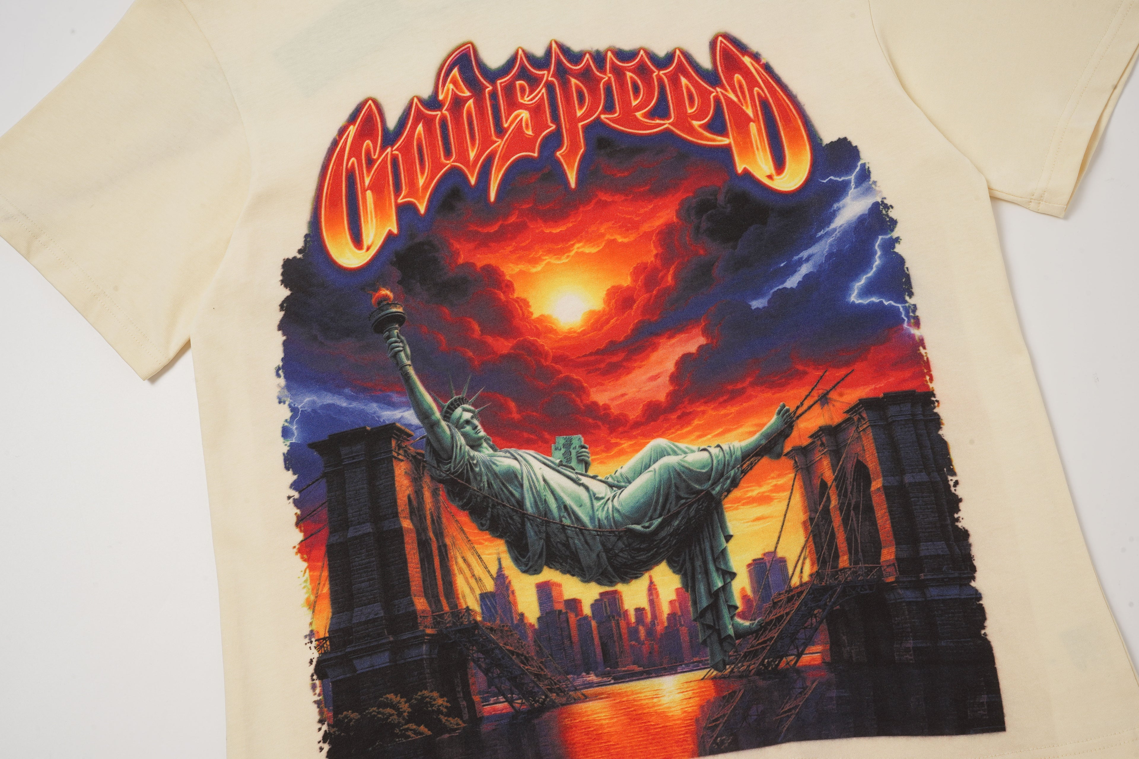 Godspeed Cream Sunset Dinosaur Graphic T‑Shirt