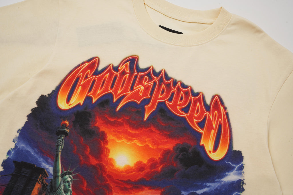 Godspeed Cream Sunset Dinosaur Graphic T‑Shirt