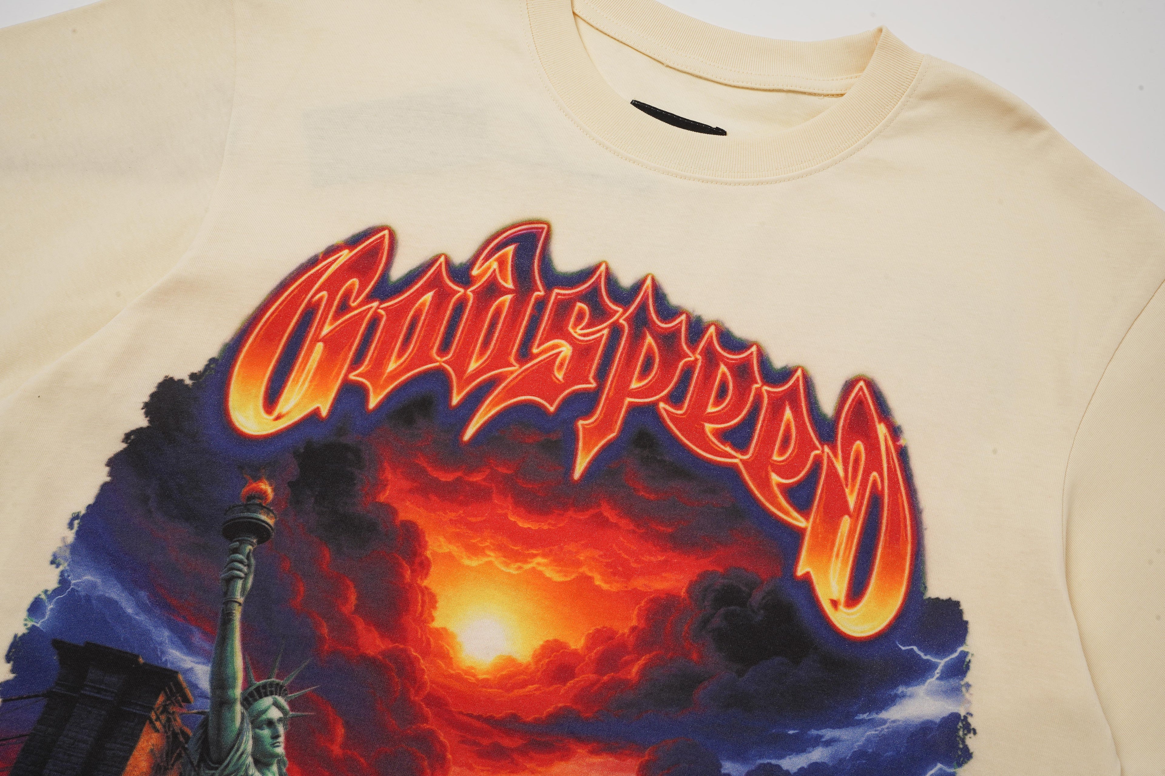 Godspeed Cream Sunset Dinosaur Graphic T‑Shirt