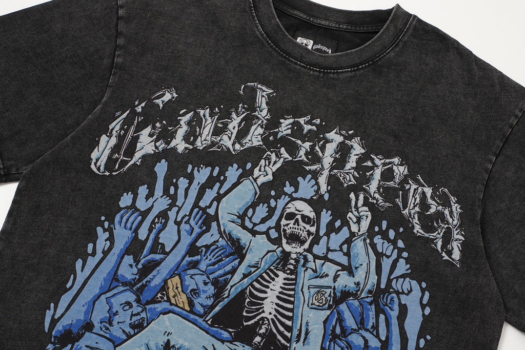 Godspeed Blue Skull Graphic Black T‑Shirt