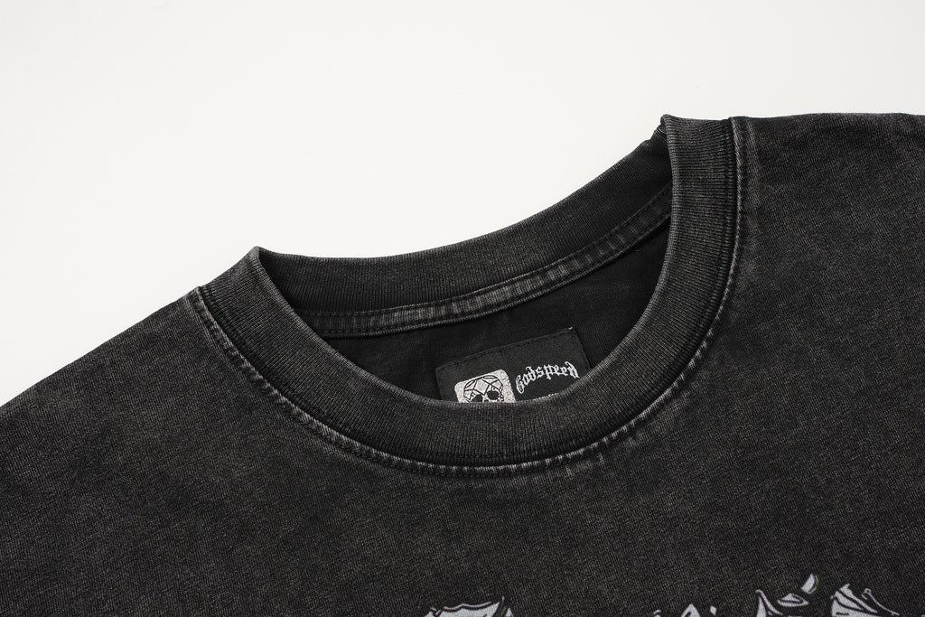 Godspeed Blue Skull Graphic Black T‑Shirt