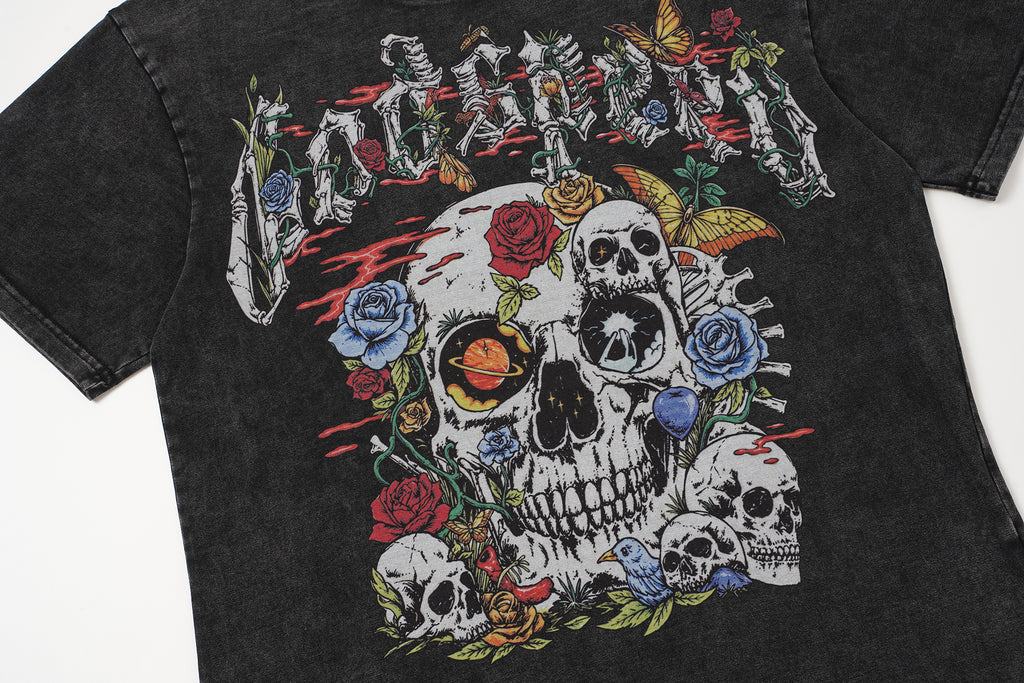 Godspeed Floral Skull Vintage Black T‑Shirt
