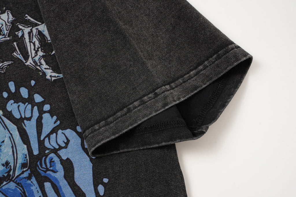 Godspeed Blue Skull Graphic Black T‑Shirt