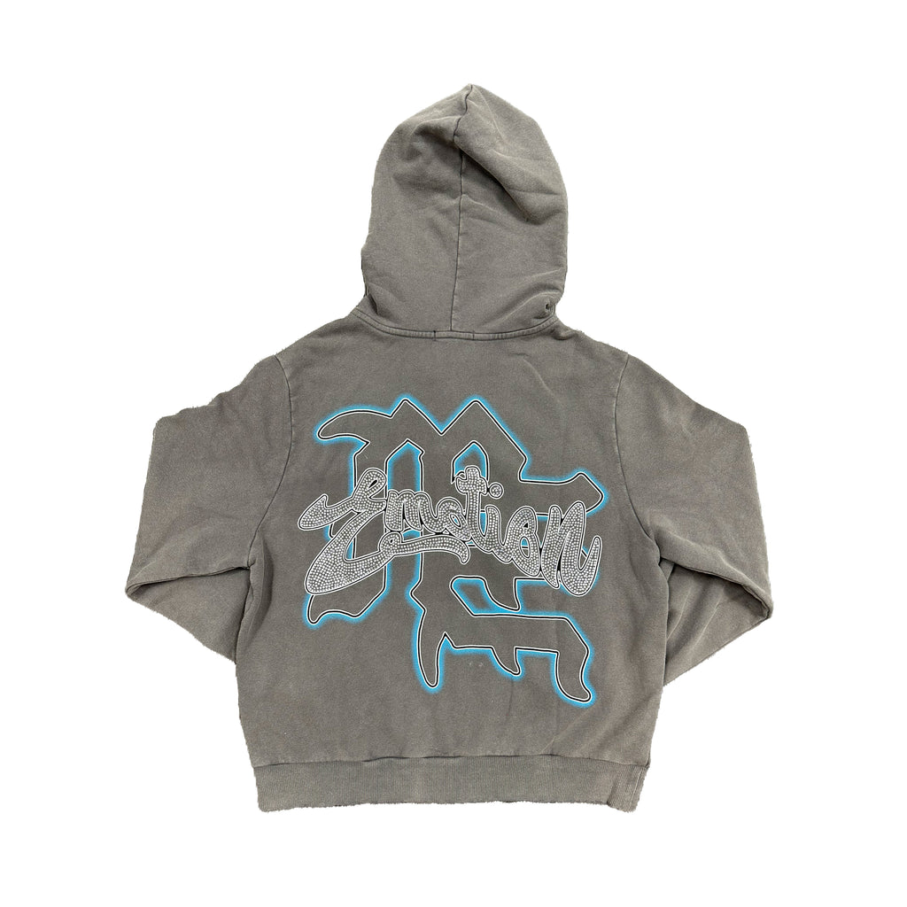 MIXED EMOTION Vintage Angel Rhinestone Zip‑Up Hoodie