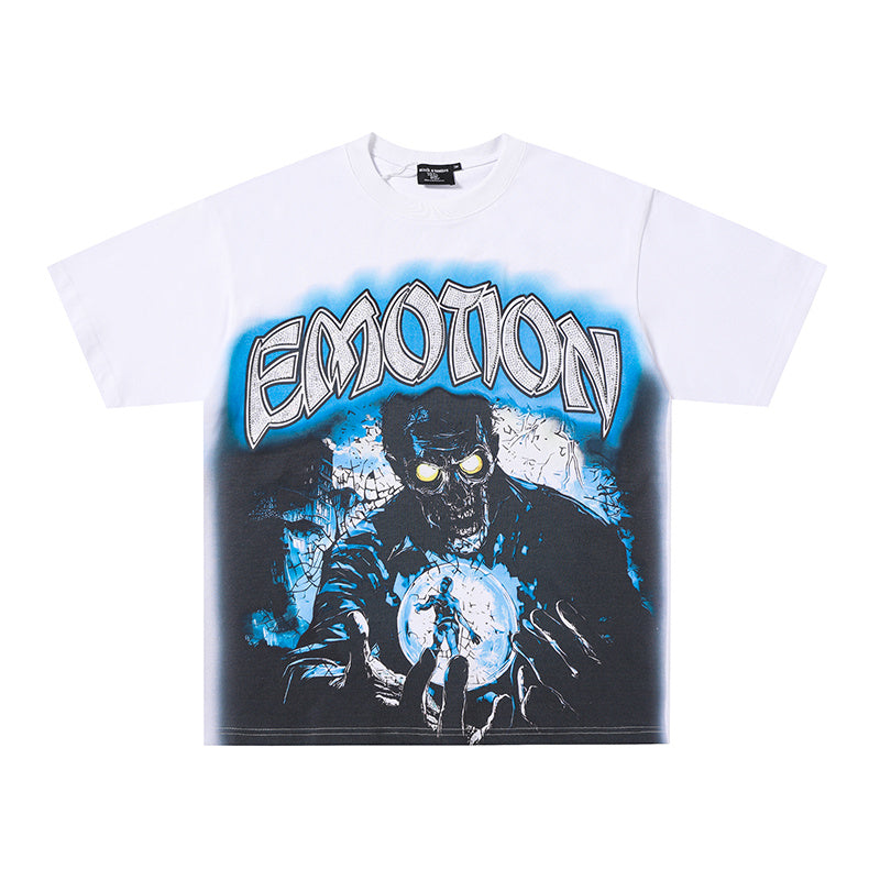 MIXED EMOTION Blue Skull Graphic 2‑Color T‑Shirt