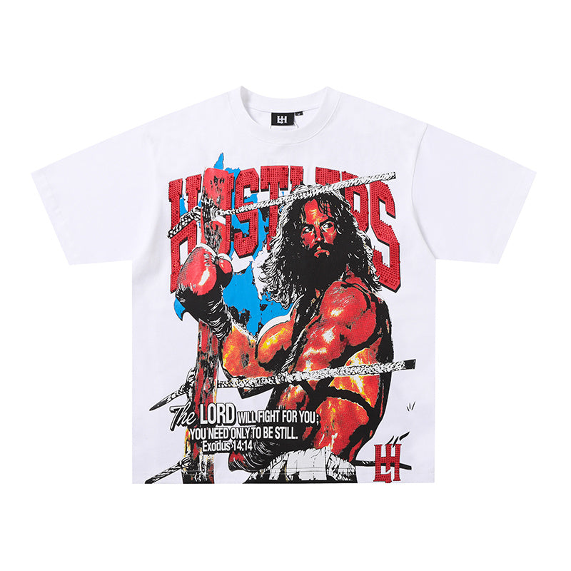 Life Hustlers Wrestler Graphic White T‑Shirt