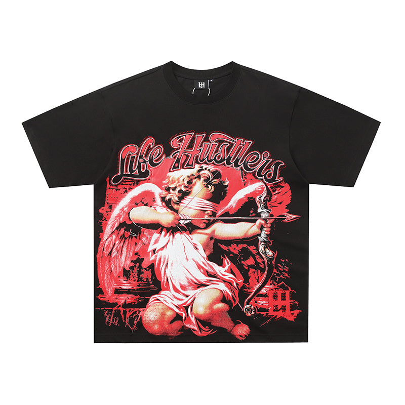 Life Hustlers Red Angel Graphic Black Tee