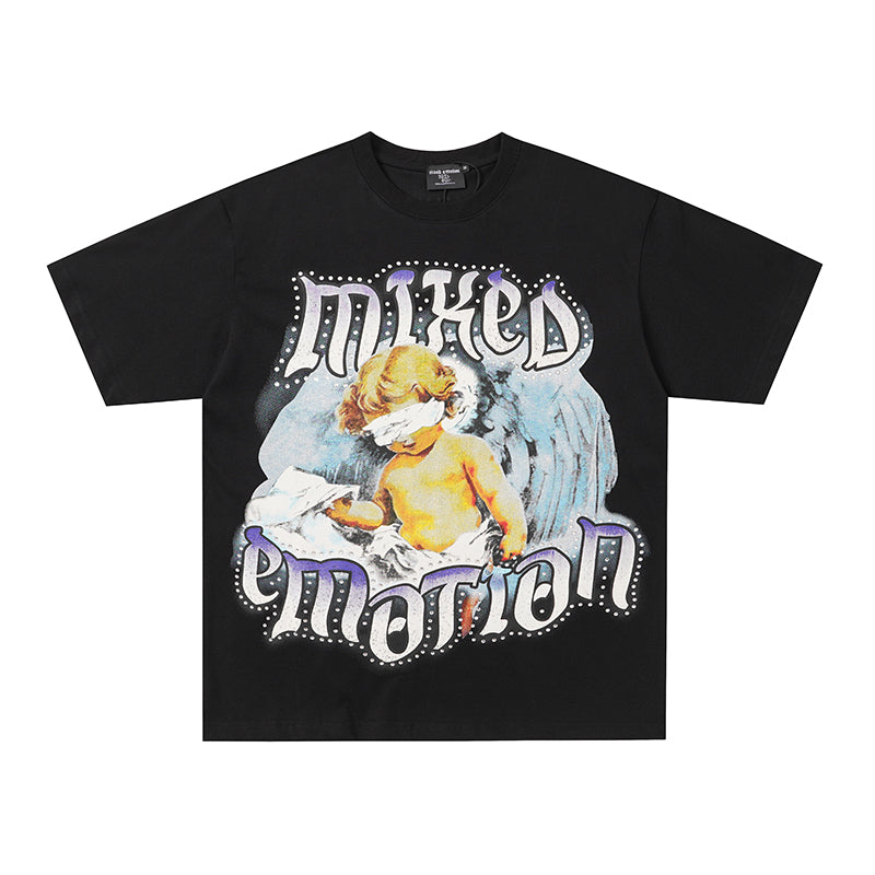MIXED EMOTION Angel Letter Graphic 2‑Color T‑Shirt