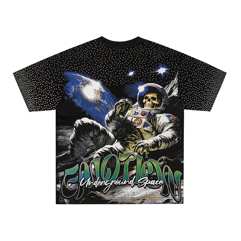 MIXED EMOTION Astronaut Rhinestone Black T‑Shirt
