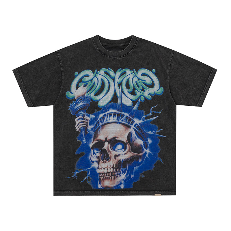 Godspeed Blue Flame Skull Graphic T‑Shirt
