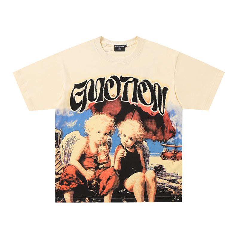 MIXED EMOTION Retro Figure Graphic Multi‑Color T‑Shirt
