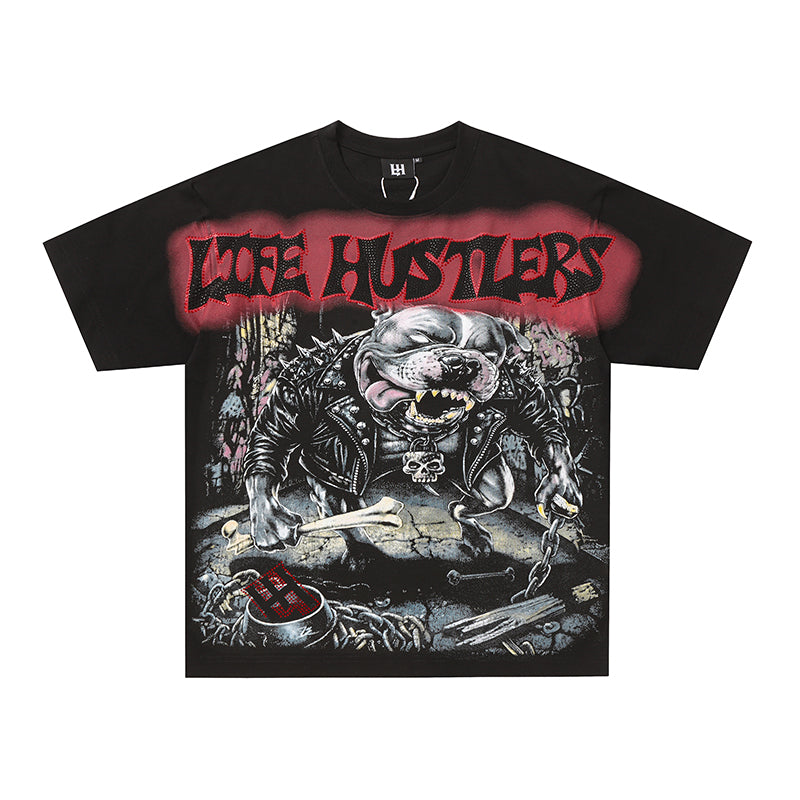 Life Hustlers Vintage Skull Graphic Black T‑Shirt