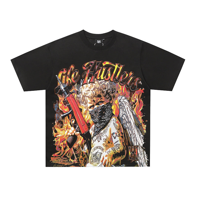 Life Hustlers Fire Angel Graphic Black Tee