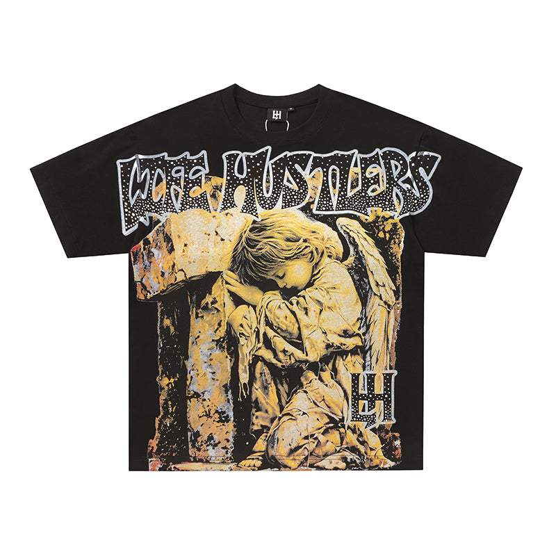 Life Hustlers Angel Portrait Graphic Black T‑Shirt