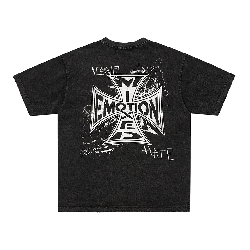 MIXED EMOTION Skull Cross Graphic Black T‑Shirt